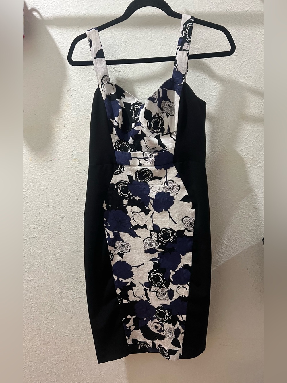Black Halo Black & Navy Floral Panel Midi Dress